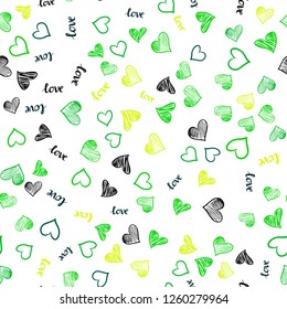 Dark Green, Yellow vector seamless template with text LOVE YOU, hearts. Illustration with words of love, hearts in abstract style. Pattern for trendy fabric, wallpapers.