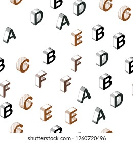 Dark Green, Yellow vector seamless layout with 3D latin alphabet. Modern geometrical illustration with 3D ABC english symbols. Design for textile, fabric, wallpapers.