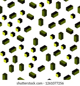 Dark Green, Yellow vector seamless, isometric texture in rectangular style. Glitter abstract illustration with rectangular shapes. Pattern for trendy fabric, wallpapers.
