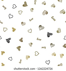 Dark Green, Yellow vector seamless pattern with phrase LOVE, hearts. Illustration with phrase LOVE, hearts for valentine's day. Template for business cards, websites.