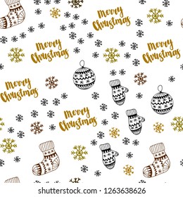 Dark Green, Yellow vector seamless template with ice snowflakes, balls, socks, mittens. Shining colorful illustration in christmas style. Design for wallpaper, fabric makers.
