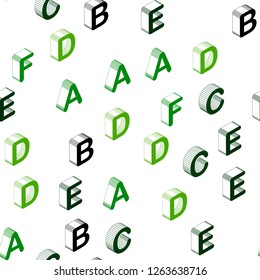 Dark Green, Yellow vector seamless background with 3D signs of alphabet. Colorful gradient design in 3D style with signs of alphabet. Design for wallpaper, fabric makers.