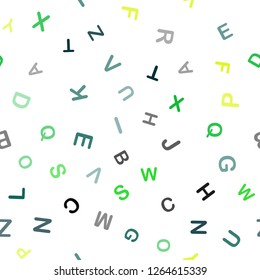 Dark Green, Yellow vector seamless template with isolated letters. Shining illustration with ABC symbols on abstract template. Design for textile, fabric, wallpapers.