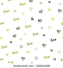 Dark Green, Yellow vector seamless pattern with phrase LOVE YOU, hearts. Illustration with phrase LOVE YOU, hearts for valentine's day. Template for business cards, websites.