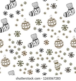 Dark Green, Yellow vector seamless layout with bright snowflakes, balls, socks, mittens. Colorful xmas elements with gradient. Pattern for trendy fabric, wallpapers.