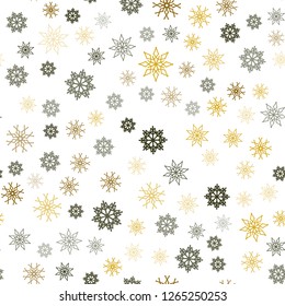 Dark Green, Yellow vector seamless layout with bright snowflakes. Decorative shining illustration with snow on abstract template. Design for textile, fabric, wallpapers.
