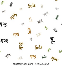 Dark Green, Yellow vector seamless template with 30, 50, 70% selling. Colorful set of  percentage signs in simple style. Template for season sales, shopping ads.