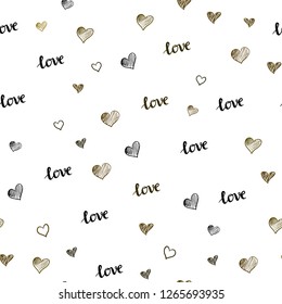 Dark Green, Yellow vector seamless background with words of love, hearts. Illustration with words of love, hearts in abstract style. Design for textile, fabric, wallpapers.