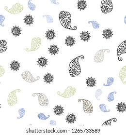 Dark Green, Yellow vector seamless doodle template with leaves and flowers. Doodle illustration of leaves and flowers in Origami style. Design for textile, fabric, wallpapers.