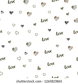 Dark Green, Yellow vector seamless texture with words LOVE YOU, hearts. Illustration with phrase LOVE YOU, hearts for valentine's day. Texture for window blinds, curtains.