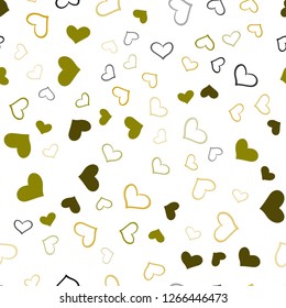 Dark Green, Yellow vector seamless background with hearts. Decorative shining illustration with hearts on abstract template. Pattern for carnival, festival romantic leaflets.