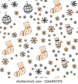 Dark Green, Yellow vector seamless template with ice snowflakes, balls, socks, mittens. Colorful illustration with xmas symbols. Template for business cards, websites.
