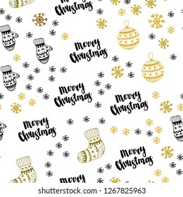 Dark Green, Yellow vector seamless template with ice snowflakes, balls, socks, mittens. Shining colorful illustration in christmas style. Texture for window blinds, curtains.