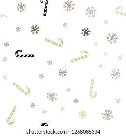 Dark Green, Yellow vector seamless template with sweet christmas sticks.