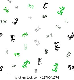 Dark Green, Yellow vector seamless pattern with 30, 50, 70 percentage signs. Illustration with signs of sales on abstract template. Backdrop for super sales on Black Friday.