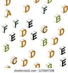 Dark Green, Yellow vector seamless layout with 3D latin alphabet. Modern geometrical illustration with 3D ABC english symbols. Pattern for trendy fabric, wallpapers.