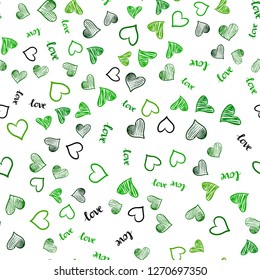 Dark Green, Yellow vector seamless cover with quote LOVE YOU, hearts. Illustration with words of love, hearts in abstract style. Pattern for design of fabric, wallpapers.