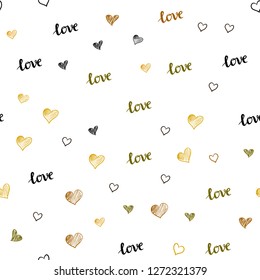 Dark Green, Yellow vector seamless template with text LOVE YOU, hearts. Design in doodle style with text LOVE YOU, hearts. Texture for window blinds, curtains.
