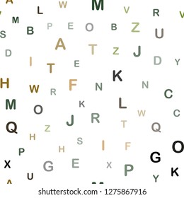 Dark Green, Yellow vector seamless layout with latin alphabet. Colored alphabet signs with gradient on white background. Design for textile, fabric, wallpapers.