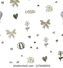 Dark Green, Yellow vector seamless pattern with christmas toys. Illustration with a gradient toy car, heart, baloon, tulip, candy, ball. Design for colorful commercials.