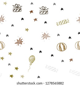 Dark Green, Yellow vector seamless texture in birthday style. Abstract illustration with a toy car, baloon, candy, star, ball. Pattern for carnival, festival ads.