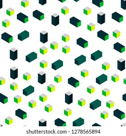 Dark Green, Yellow vector seamless, isometric layout with lines, rectangles. Decorative design in abstract style with rectangles. Design for wallpaper, fabric makers.