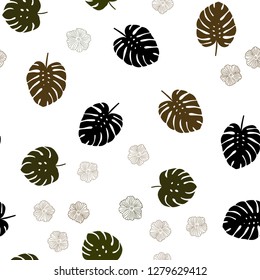 Dark Green, Yellow vector seamless elegant background with flowers, leaves. Glitter abstract illustration with leaves and flowers. Pattern for trendy fabric, wallpapers.