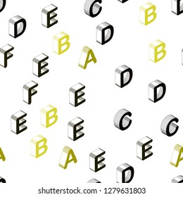 Dark Green, Yellow vector seamless layout with 3D latin alphabet. Modern geometrical illustration with 3D ABC english symbols. Template for business cards, websites.