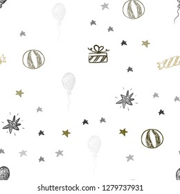 Dark Green, Yellow vector seamless pattern in christmas style. Illustration with a gradient toy car, baloon, candy, star, ball. Design for colorful commercials.
