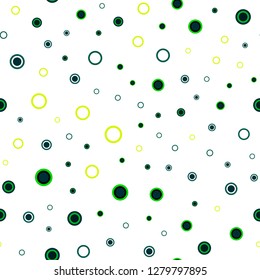 Dark Green, Yellow vector seamless layout with circle shapes. Blurred bubbles on abstract background with colorful gradient. Pattern for design of window blinds, curtains.