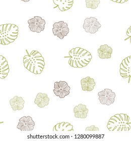 Dark Green, Yellow vector seamless elegant template with flowers, leaves. Brand new colored illustration with leaves and flowers. Pattern for design of fabric, wallpapers.