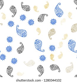Dark Green, Yellow vector seamless doodle layout with leaves and flowers. Sketchy doodles on white background. Design for wallpaper, fabric makers.