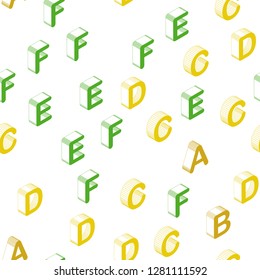 Dark Green, Yellow vector seamless layout with 3D latin alphabet. Modern geometrical illustration with 3D ABC english symbols. Texture for window blinds, curtains.