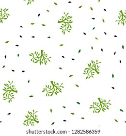 Dark Green, Yellow vector seamless abstract pattern with leaves, branches. Abstract illustration with leaves, branches in doodles style. Texture for window blinds, curtains.