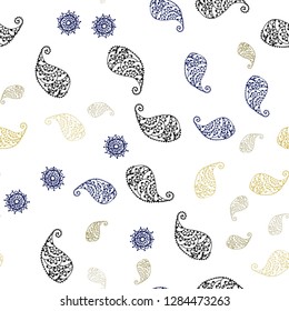 Dark Green, Yellow vector seamless doodle layout with leaves and flowers. Abstract illustration with leaves, flowers in doodles style. Pattern for trendy fabric, wallpapers.