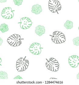 Dark Green, Yellow vector seamless elegant template with flowers, leaves. Colorful abstract illustration with leaves in doodle style. Texture for window blinds, curtains.