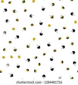 Dark Green, Yellow vector seamless layout with coffee set. Gradient illustration with set of mugs, beans. Pattern for ads of breakfast, lunch, dinner.