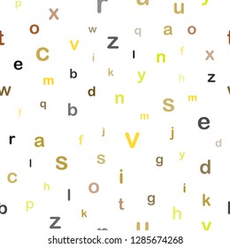 Dark Green, Yellow vector seamless background with signs of alphabet. Shining illustration with ABC symbols on abstract template. Texture for window blinds, curtains.
