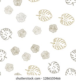 Dark Green, Yellow vector seamless elegant pattern with flowers, leaves. Leaves, flowers in natural style on white background. Design for textile, fabric, wallpapers.