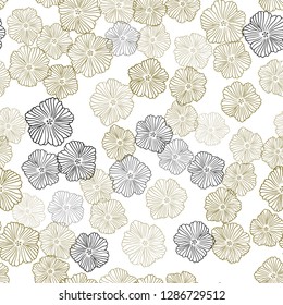 Dark Green, Yellow vector seamless doodle template with flowers. Sketchy doodle flowers on white background. Design for textile, fabric, wallpapers.