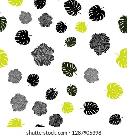 Dark Green, Yellow vector seamless doodle texture with flowers, leaves. Shining colored illustration with leaves and flowers. Design for textile, fabric, wallpapers.