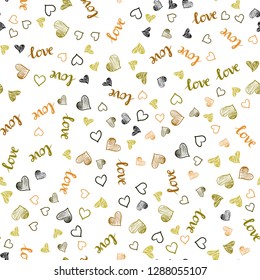 Dark Green, Yellow vector seamless backdrop with phrase LOVE YOU, hearts. Design in doodle style with text LOVE YOU, hearts. Design for textile, fabric, wallpapers.