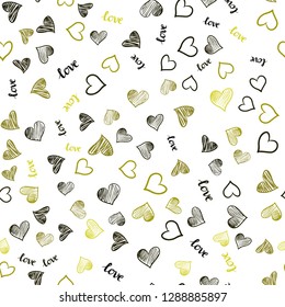 Dark Green, Yellow vector seamless background with words of love, hearts. Colorful illustration with quote LOVE YOU, hearts. Pattern for design of fabric, wallpapers.