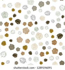 Dark Green, Yellow vector seamless natural artwork with leaves, flowers. Colorful illustration in doodle style with leaves, flowers. Template for business cards, websites.