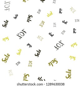 Dark Green, Yellow vector seamless pattern with 70 percentage signs. Shining colorful illustration with isolated selling prices. Template for season sales, shopping ads.