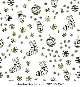 Dark Green, Yellow vector seamless cover with beautiful snowflakes, balls, socks, mittens. Colorful decorative design in xmas style. Design for wallpaper, fabric makers.
