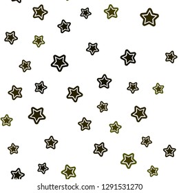 Dark Green, Yellow vector seamless cover with small and big stars. Decorative shining illustration with stars on abstract template. Texture for window blinds, curtains.