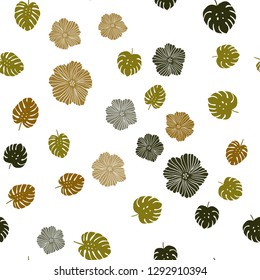 Dark Green, Yellow vector seamless natural pattern with flowers, leaves. Decorative design in Indian style on white background. Design for textile, fabric, wallpapers.