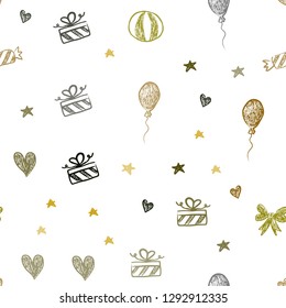 Dark Green, Yellow vector seamless layout in new year style. Illustration with a gradientheart, baloon, candy, gift, star, ribbon. Pattern for carnival, festival ads.