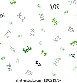 Dark Green, Yellow vector seamless texture with selling prices 30%. Gradient illustration with discount signs on white backdrop. Backdrop for ads, leaflets of Black Friday.